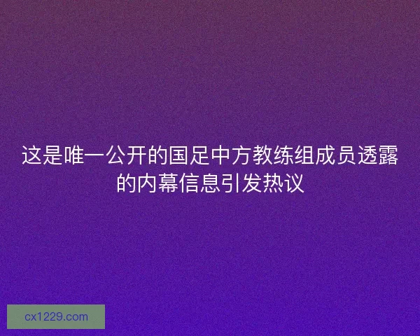 这是唯一公开的国足中方教练组成员透露的内幕信息引发热议